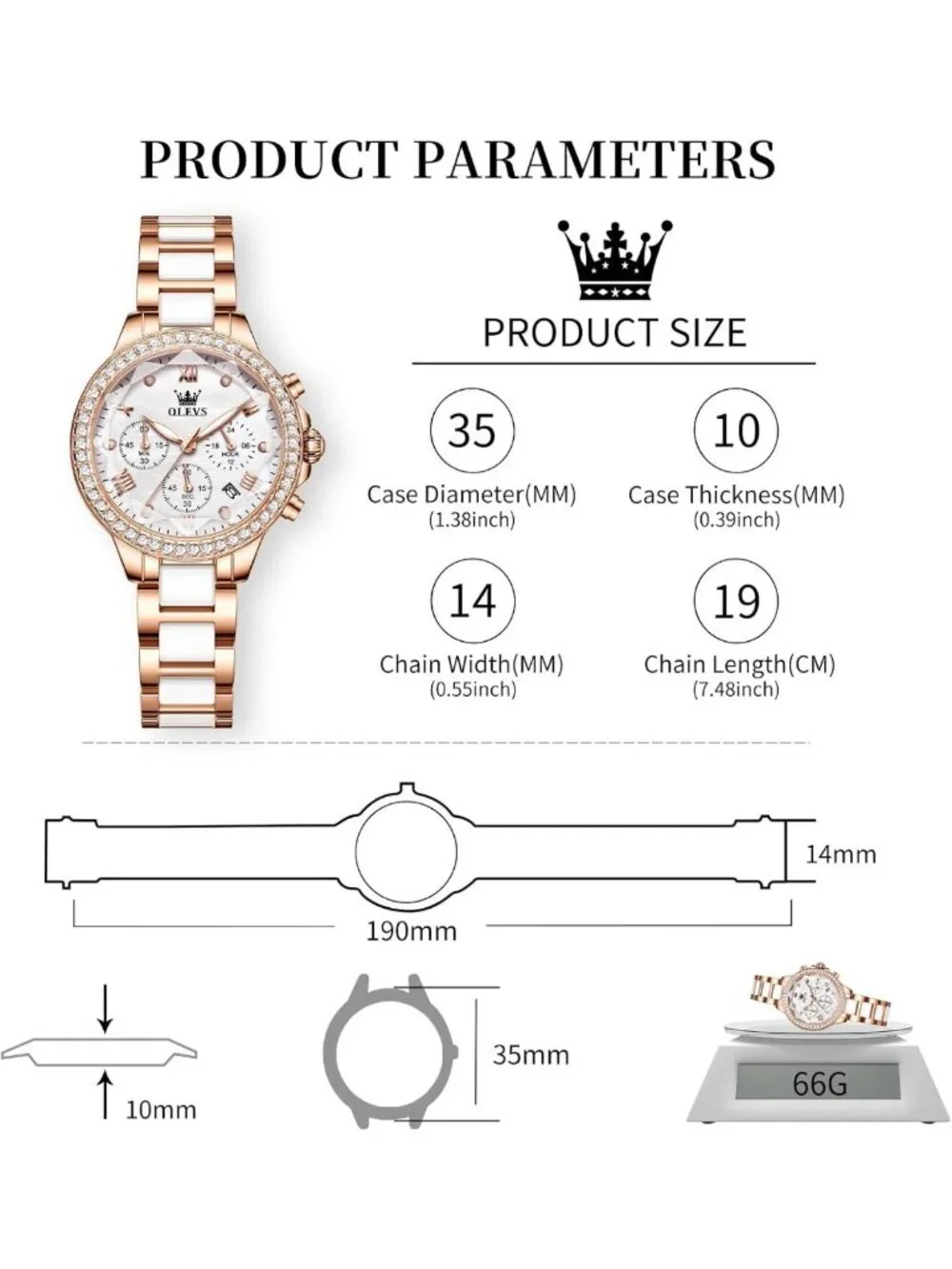 Elegant Diamond Bezel Women's Watch - Luxury Ceramic Dress, Waterproof, Quartz